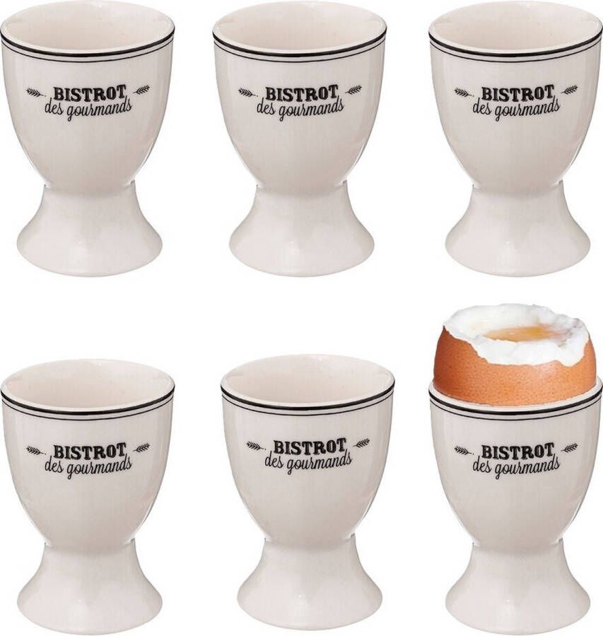 Bellatio Design Eierdopjes Bistrot set van 6x porselein wit 5x7 cm voor ontbijt brunch pasen