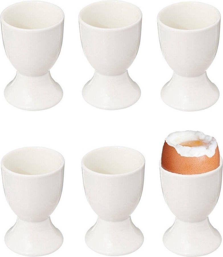 Bellatio Design Eierdopjes Blanche set van 12x keramiek wit 5 x 7 cm voor ontbijt brunch pasen