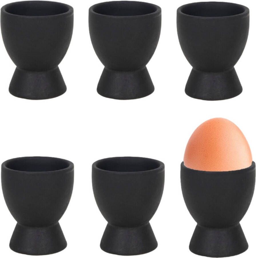 Bellatio Design Eierdopjes Paint it Black set van 6x zwart keramiek 8x6 cm voor ontbijt brunch pasen