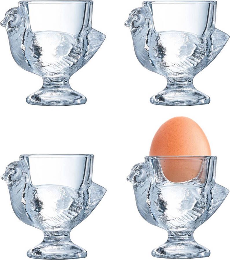 Bellatio Design Eierdopjes Poulet set van 12x transparant glas 7 x 7 cm voor ontbijt brunch pasen