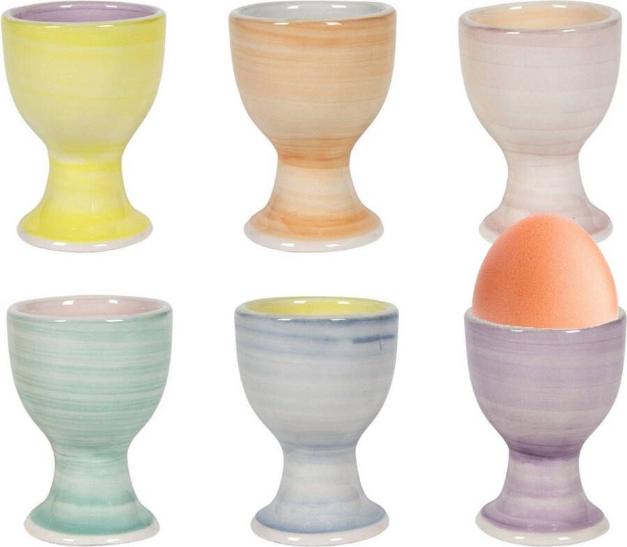 Bellatio Design Eierdopjes Soft Pastel set van 6x multi kleuren keramiek 7x5 cm voor ontbijt brunch pasen