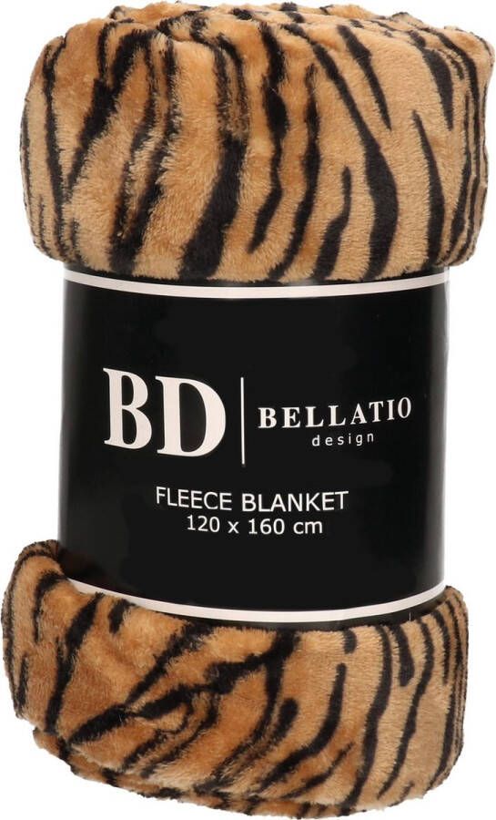 Bellatio Design Fleece plaid deken kleedje tijger dieren print 120 x 160 cm Zeer zachte coral fluffy teddy fleece Warme tijgerprint plaids