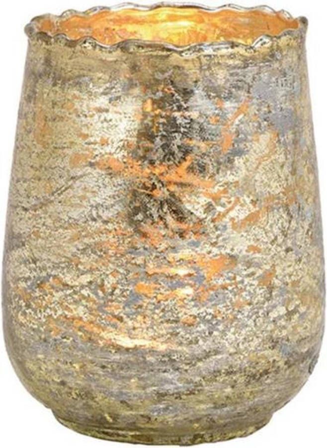 Bellatio Design Glazen design windlicht kaarsenhouder in de kleur champagne goud met formaat 10 x 12 x 10 cm. Voor waxinelichtjes