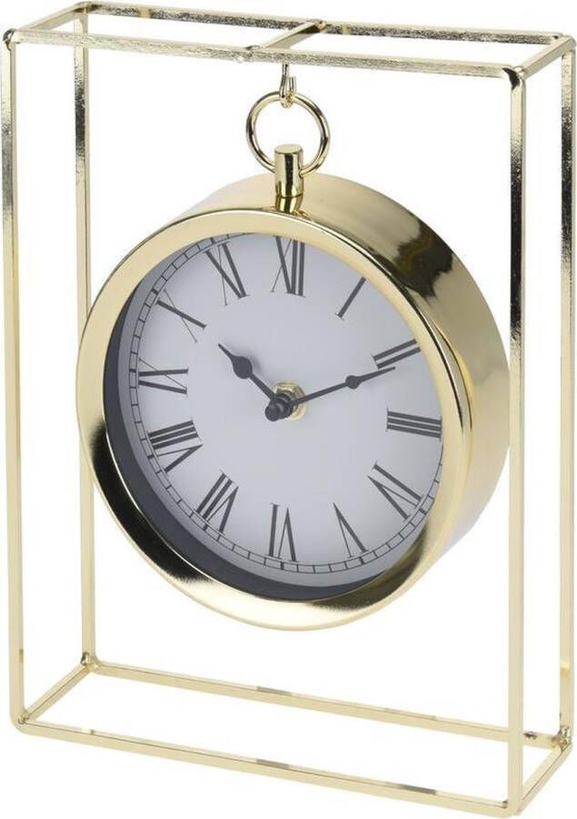 Merkloos Sans marque Gouden staande klok decoratie 26 cm metaal Tafelmodel tafelklok Woondecoraties woonaccessoires