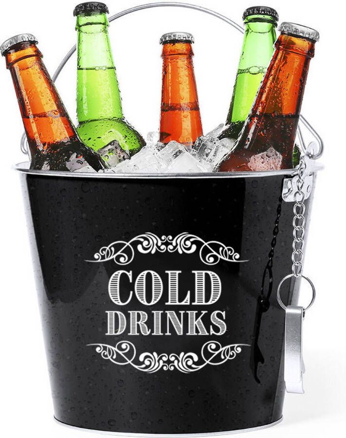 Bellatio Design IJsemmer cold drinks bierkoeler wijnkoeler 6L zwart drankkoeler met flesopener