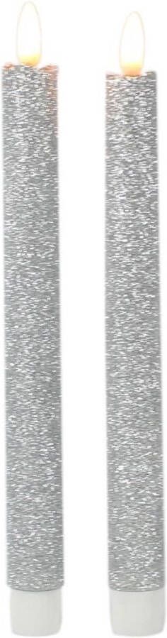 Merkloos Sans marque Kaarsen set van 2x stuks Led dinerkaarsen glitter zilver 25 5 cm Woondecoratie Elektrische kaarsen