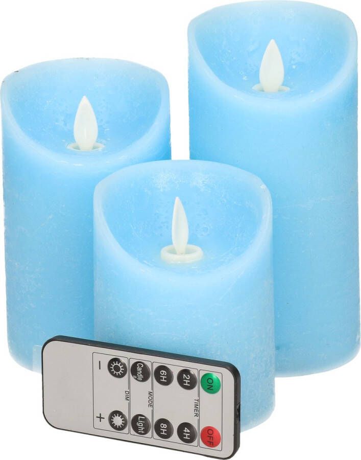 Merkloos Sans marque Kaarsen set van 3x stuks LED stompkaarsen blauw met afstandsbediening Woondecoratie Elektrische kaarsen