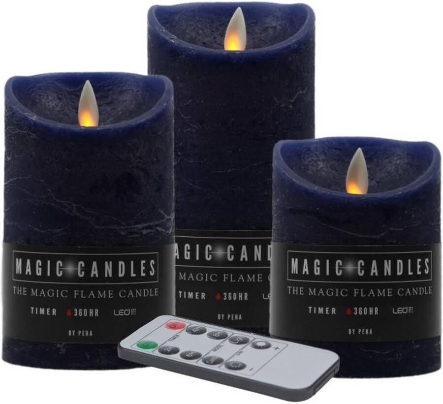 Merkloos Sans marque Kaarsen set van 3x stuks LED stompkaarsen donkerblauw met afstandsbediening Woondecoratie Elektrische kaarsen