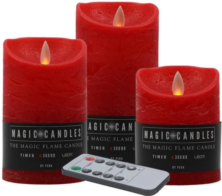 Merkloos Sans marque Kaarsen set van 3x stuks LED stompkaarsen rood met afstandsbediening Woondecoratie Elektrische kaarsen