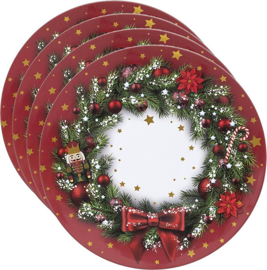 Bellatio Design Kerstdiner onderborden kerstmis D33 cm kerstkrans Set van 4x stuks kunststof