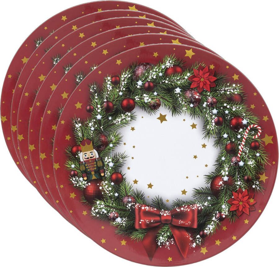 Bellatio Design Kerstdiner onderborden kerstmis D33 cm kerstkrans Set van 6x stuks kunststof