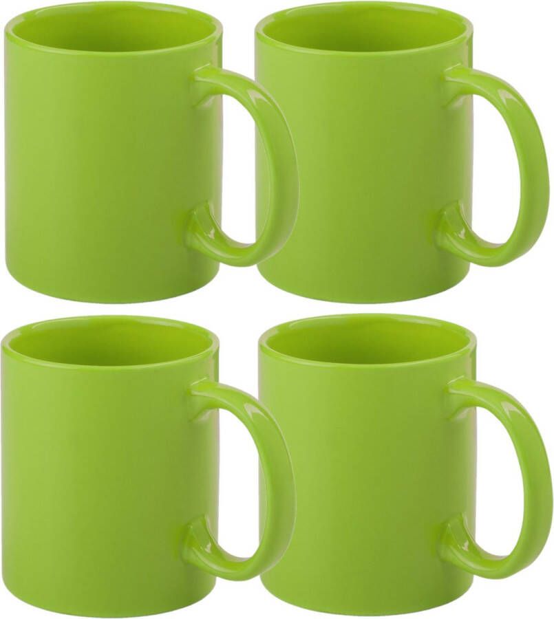 Bellatio Design Koffie mokken bekers 4x keramiek glans met oor groen 370 ml Bekers