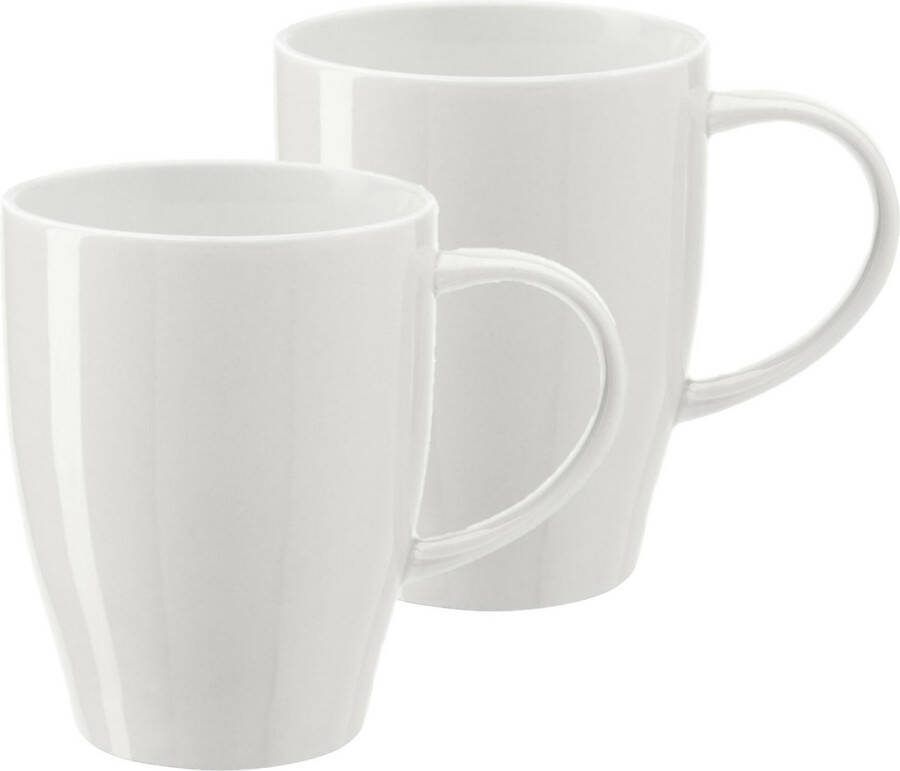 Bellatio Design Koffie mokken bekers Paris 2x porselein met oor ivoor wit 350 ml