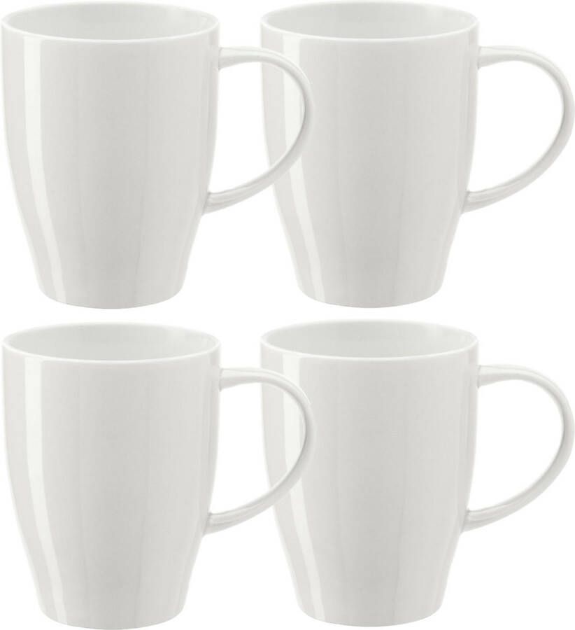 Bellatio Design Koffie mokken bekers Paris 4x porselein met oor ivoor wit 350 ml Bekers