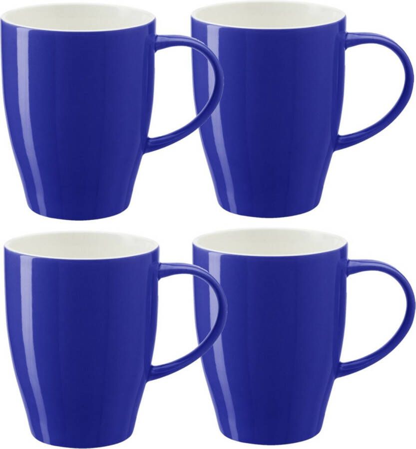 Bellatio Design Koffie mokken bekers Paris 4x porselein met oor kobalt blauw 350 ml Bekers