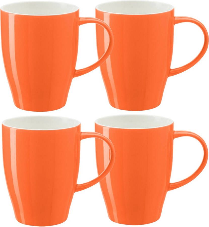 Bellatio Design Koffie mokken bekers Paris 4x porselein met oor oranje 350 ml Bekers