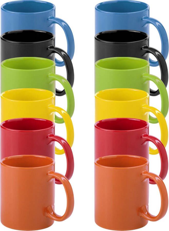 Bellatio Design Koffie mokken drinkbekers Auxerre 12x keramiek mediterrane kleuren mix set 370 ml