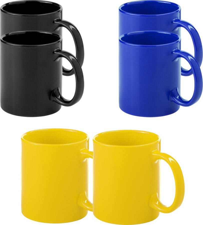 Bellatio Design Koffie mokken drinkbekers Auxerre 6x keramiek geel zwart blauw 370 ml Bekers