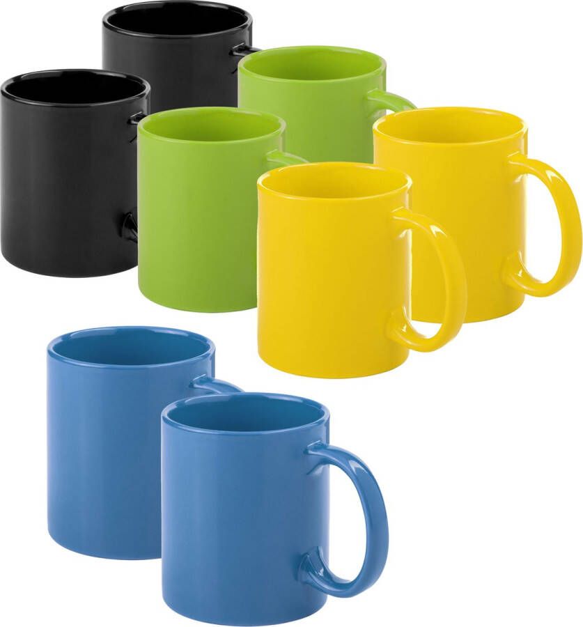 Bellatio Design Koffie mokken drinkbekers Auxerre 8x keramiek geel groen blauw zwart 370 ml Bekers