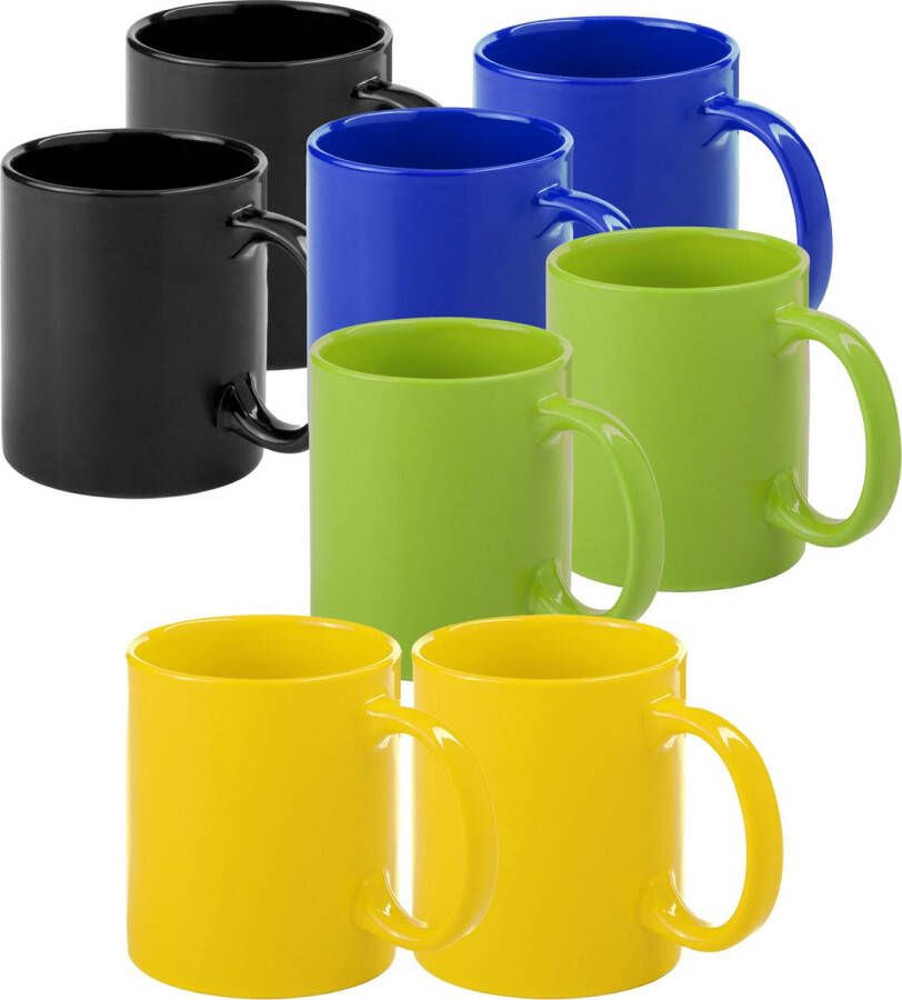 Bellatio Design Koffie mokken drinkbekers Auxerre 8x keramiek geel groen blauw zwart 370 ml Bekers