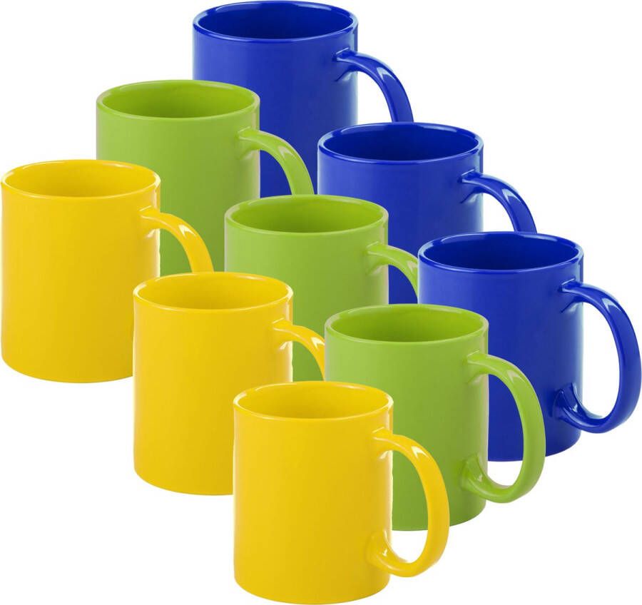 Bellatio Design Koffie mokken drinkbekers Auxerre 9x keramiek geel groen blauw 370 ml Bekers