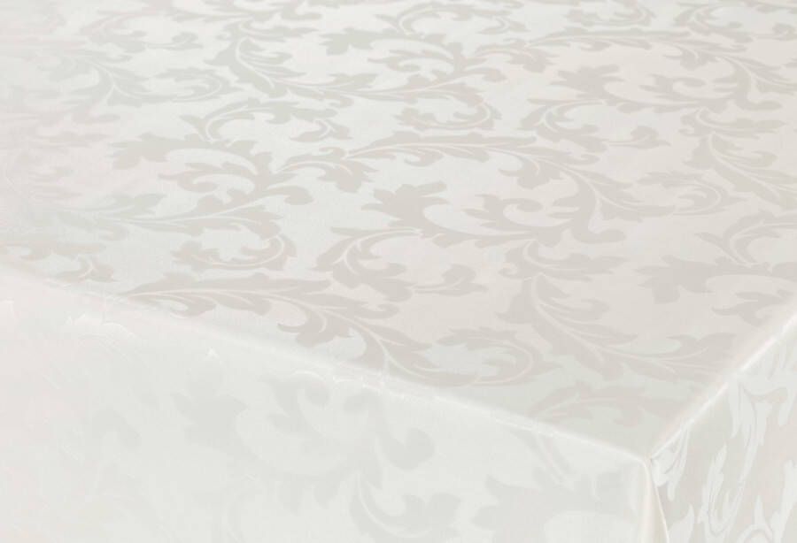 Bellatio Design Tafelzeil tafelkleed Damast ivoor witte barok krullen print 140 x 250 cm Tuintafelkleed