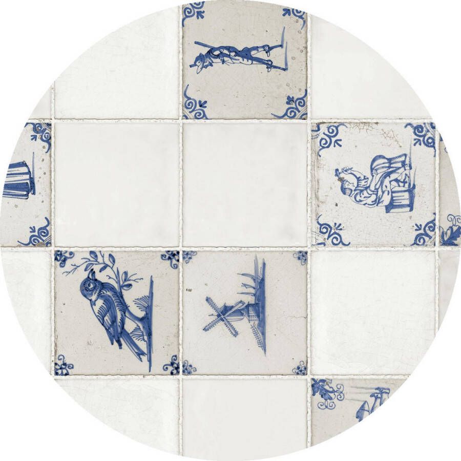 Bellatio Design Tafelzeil tafelkleed Delfts blauwe tegel print 160 cm rond Tuintafelkleed