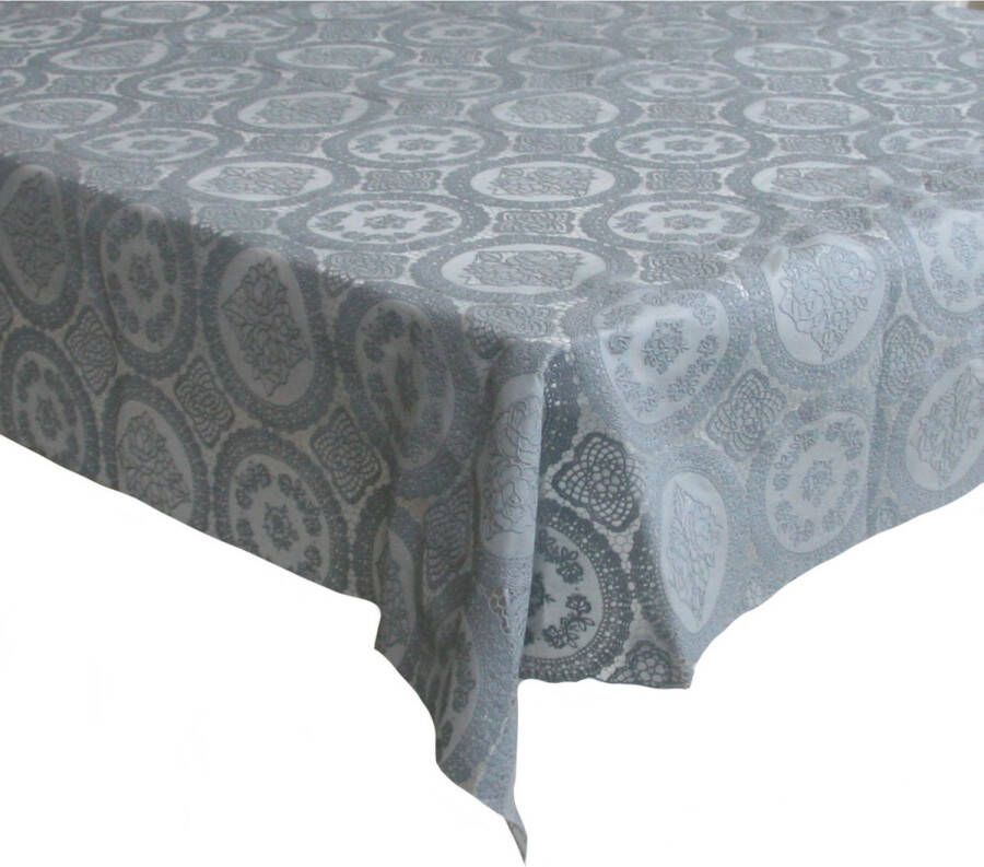 Bellatio Design Tafelzeil tafelkleed kanten patroon grijs 140 x 220 cm Tuintafelkleed Kant