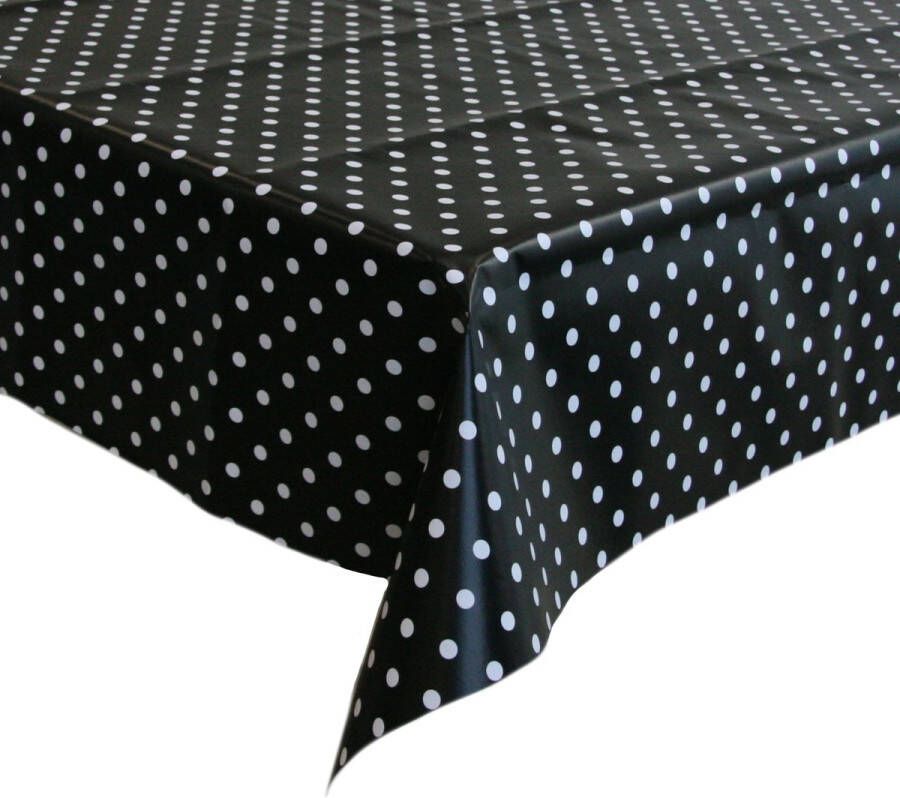 Bellatio Design Tafelzeil tafelkleed zwart met witte stippen 140 x 300 cm Tuintafelkleed Polkadot