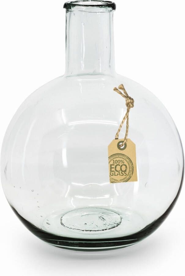 Bellatio Design Transparante Eco bol vaas vazen met hals van glas 31 cm hoog x 22 cm breed in het midden. Boeket of losse bloemen