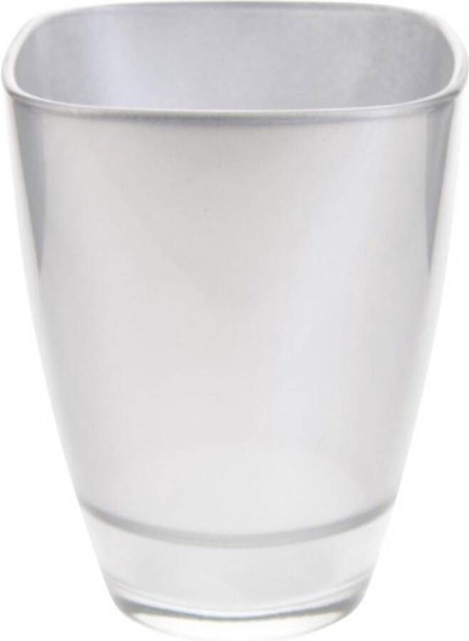 Bellatio Design Zilveren vierkante vaas van glas 17 cm bloempot bloemen vaas