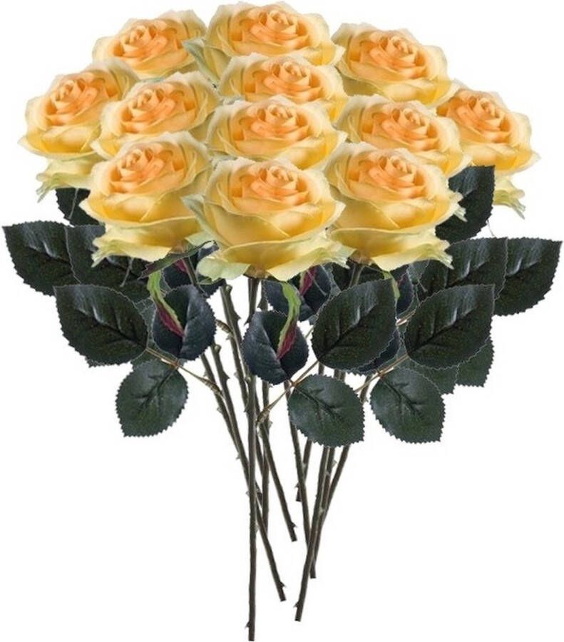 Bellatio Flowers & Plants 12 x Gele roos Simone steelbloem 45 cm Kunstbloemen