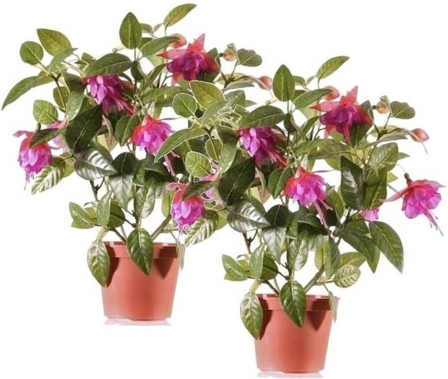 Bellatio Flowers & Plants 2x Fuchsia kunstplant donkerroze bloemen in pot 30 cm Kunstplanten Nepplanten