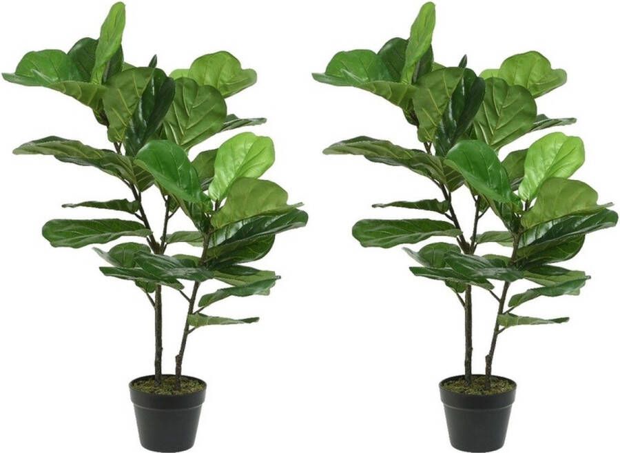 Bellatio Flowers & Plants 2x Groene grote Ficus carica vijgenboom kunstplanten 97 cm in zwarte pot Kunstplanten nepplanten Vijgenbomen