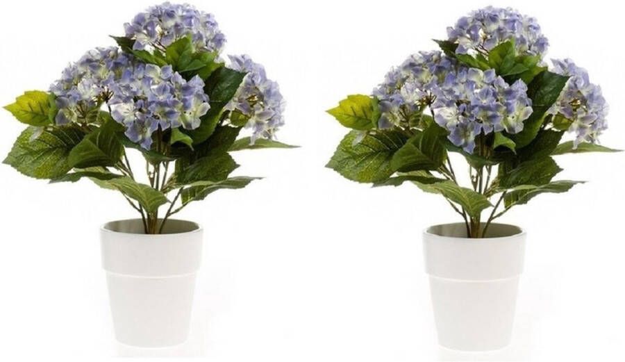 Bellatio Flowers & Plants 2x Kunstplant Hortensia blauw in pot 37 cm Kamerplant blauwe Hortensia