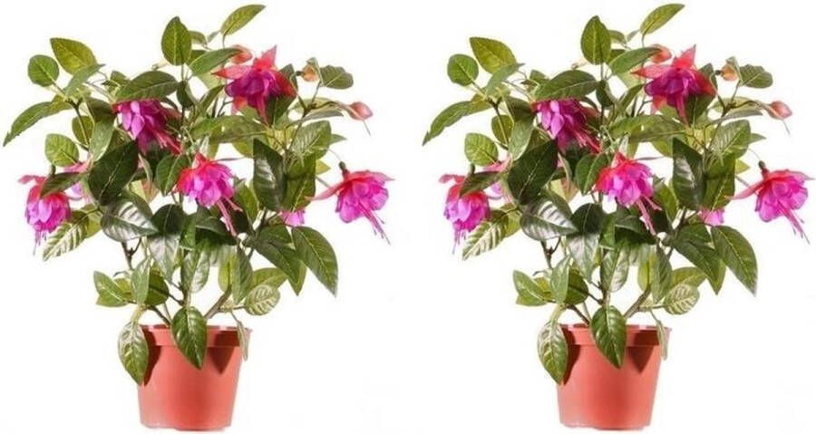 Bellatio Flowers & Plants 2x Roze fuchsiaplant kunstplant 30 cm voor binnen kunstplanten nepplanten binnenplanten