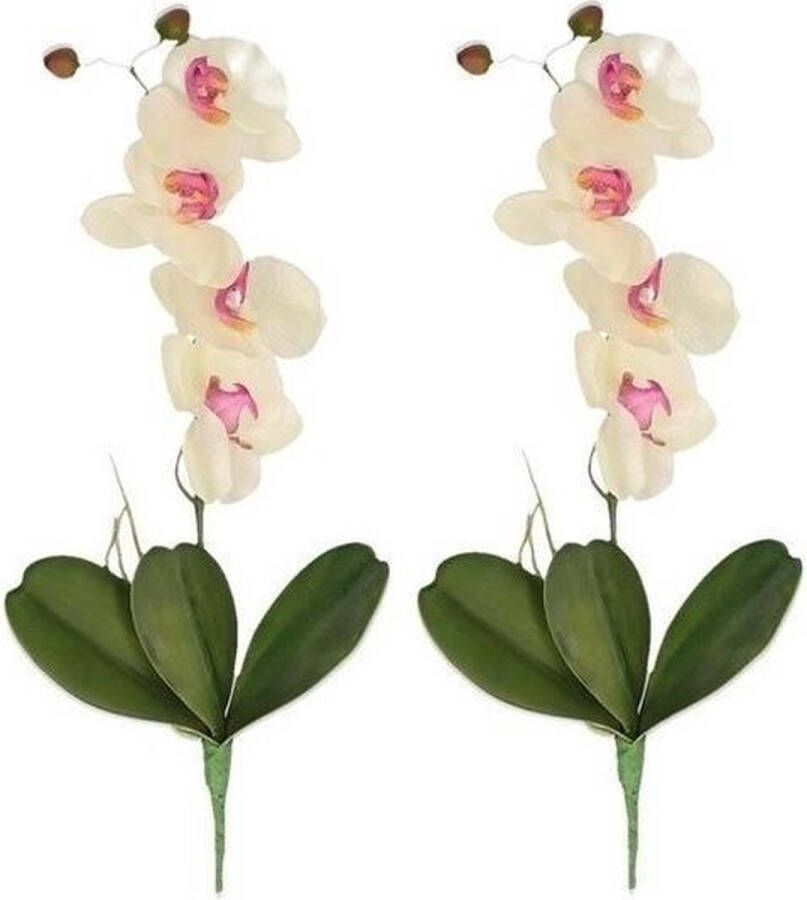 Bellatio Flowers & Plants 2x Roze wit Orchidee Phalaenopsis kunstplant 44 cm voor binnen kunstplanten nepplanten binnenplanten