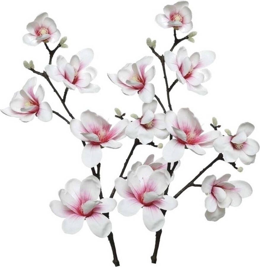 Bellatio Flowers & Plants 2x Witte roze Magnolia beverboom kunsttakken kunstplanten 100 cm Kunstplanten kunsttakken Kunstbloemen boeketten
