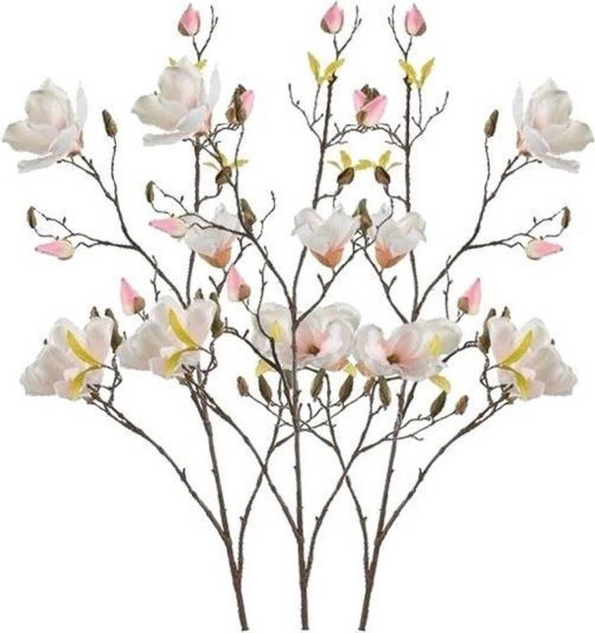 Bellatio Flowers & Plants 3x Creme kunst Magnolia tak 105 cm Kunstbloemen