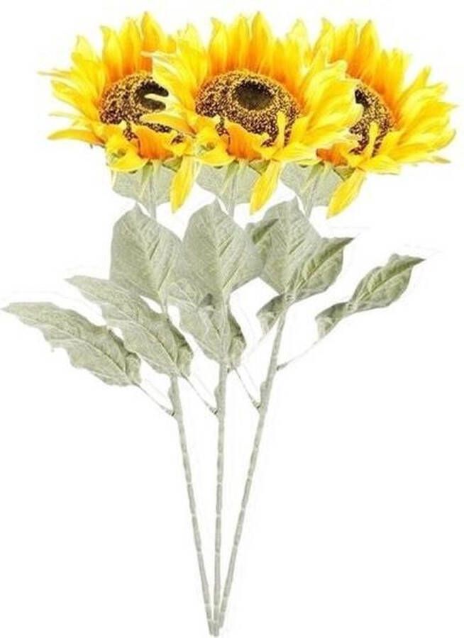 Bellatio Flowers & Plants 3x Gele zonnebloem steelbloem 82 cm Kunstbloemen