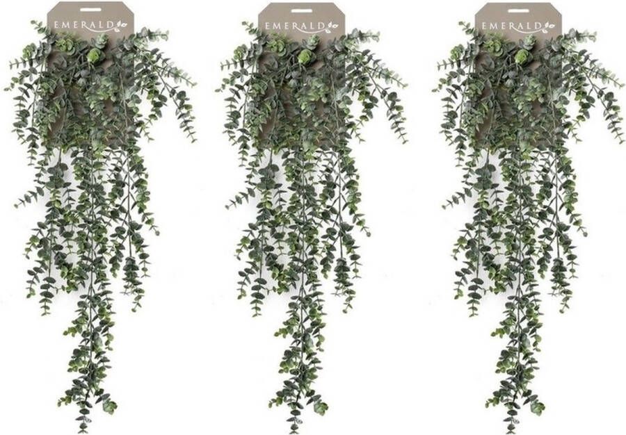Bellatio Flowers & Plants 3x Groene Eucalyptus kantoor kunstplant hangende tak 75 cm Kantoorplanten kunstplanten nepplanten