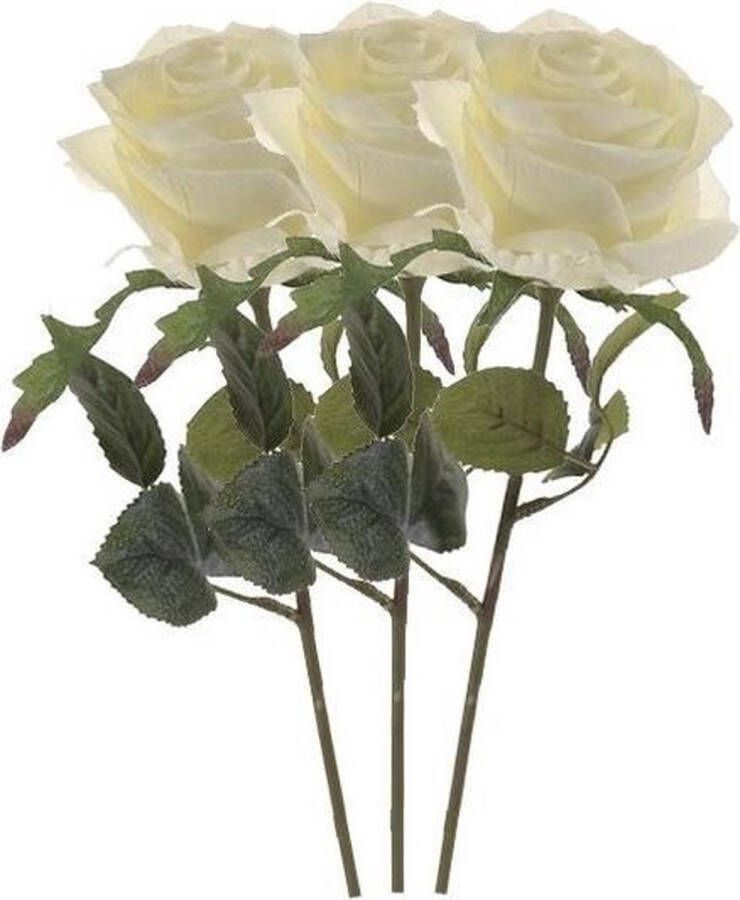 Bellatio Flowers & Plants 3x Kunstbloemen rozen Simone wit 45 cm kunstbloem roos kunstplanten