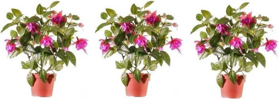 Bellatio Flowers & Plants 3x Roze fuchsiaplant kunstplant 30 cm voor binnen kunstplanten nepplanten binnenplanten