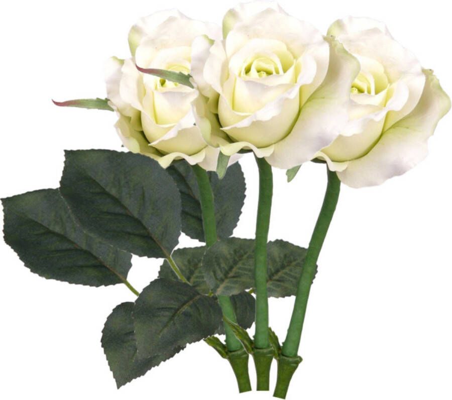 Bellatio Flowers & Plants 3x stuks kunst roos Alice wit 30 cm Witte kunstbloemen en boeketten