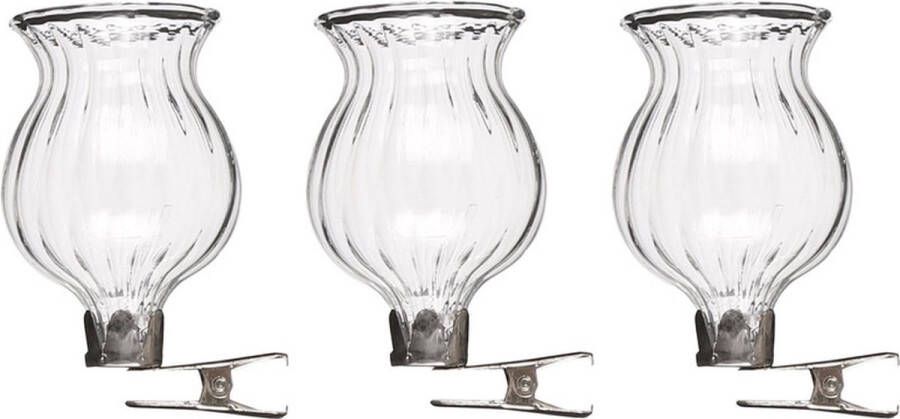 Bellatio Flowers & Plants 3x Vaasjes transparant glas met clip 6 x 4 cm Vaas met bevestigingsclip woondecoratie woonaccessoires