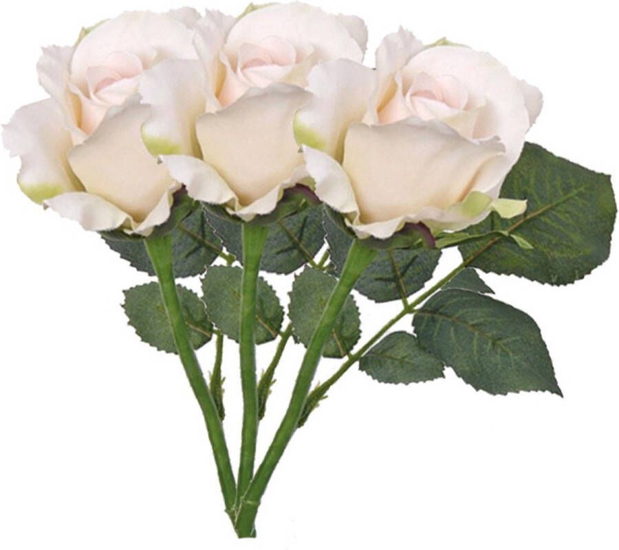 Bellatio Flowers & Plants 3x Zalm witte decoratie rozen 30 cm- set van 3 kunstrozen Kunstbloemen kunstplanten decoratie wonen