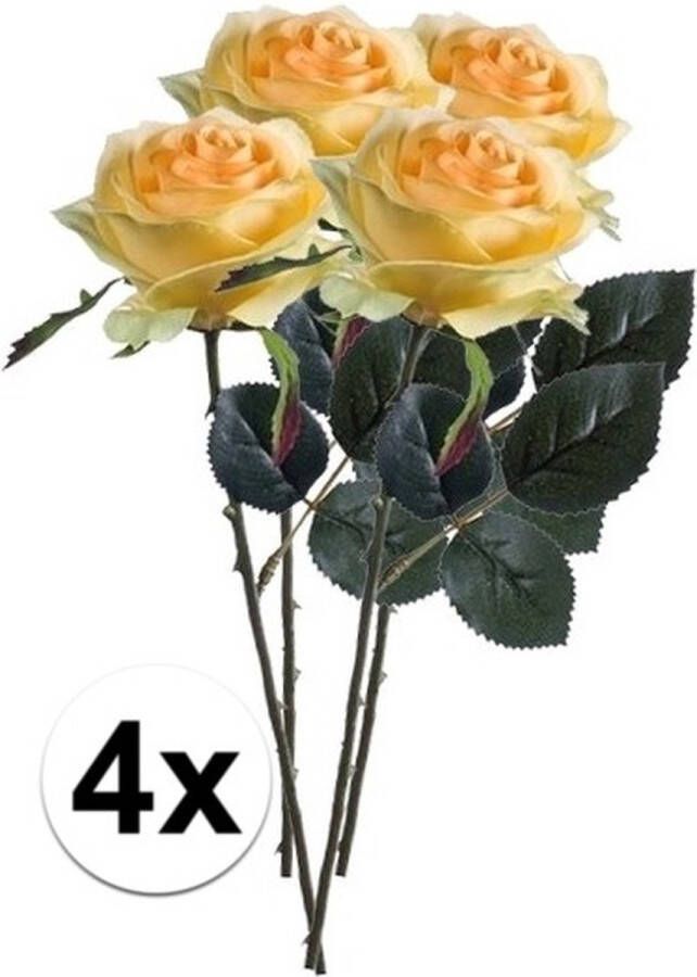 Bellatio Flowers & Plants 4 x Gele roos Simone steelbloem 45 cm Kunstbloemen