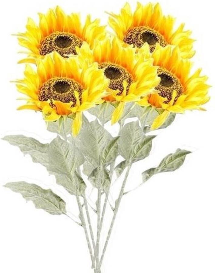 Bellatio Flowers & Plants 5x Gele zonnebloem steelbloem 82 cm Kunstbloemen