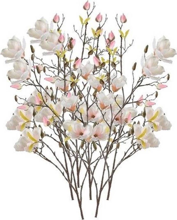 Bellatio Flowers & Plants 6x Creme kunst Magnolia tak 105 cm Kunstbloemen