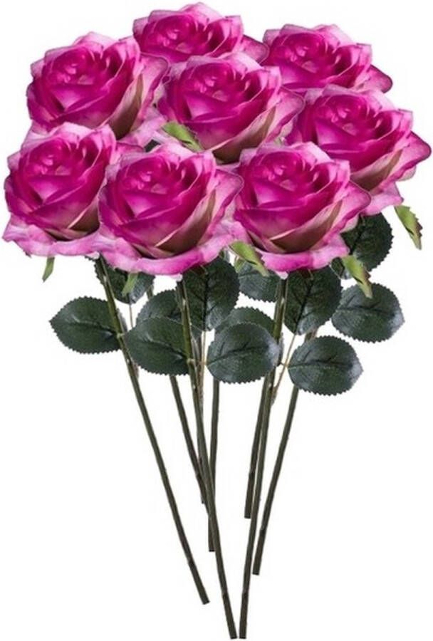 Bellatio Flowers & Plants 8 x Paars roze roos Simone steelbloem 45 cm Kunstbloemen